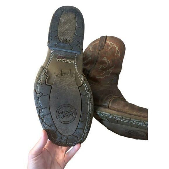 Double-H Folklore Brown Leather Roper Cowboy Work Boots DH3560 Made USA 9.5ee main image 9